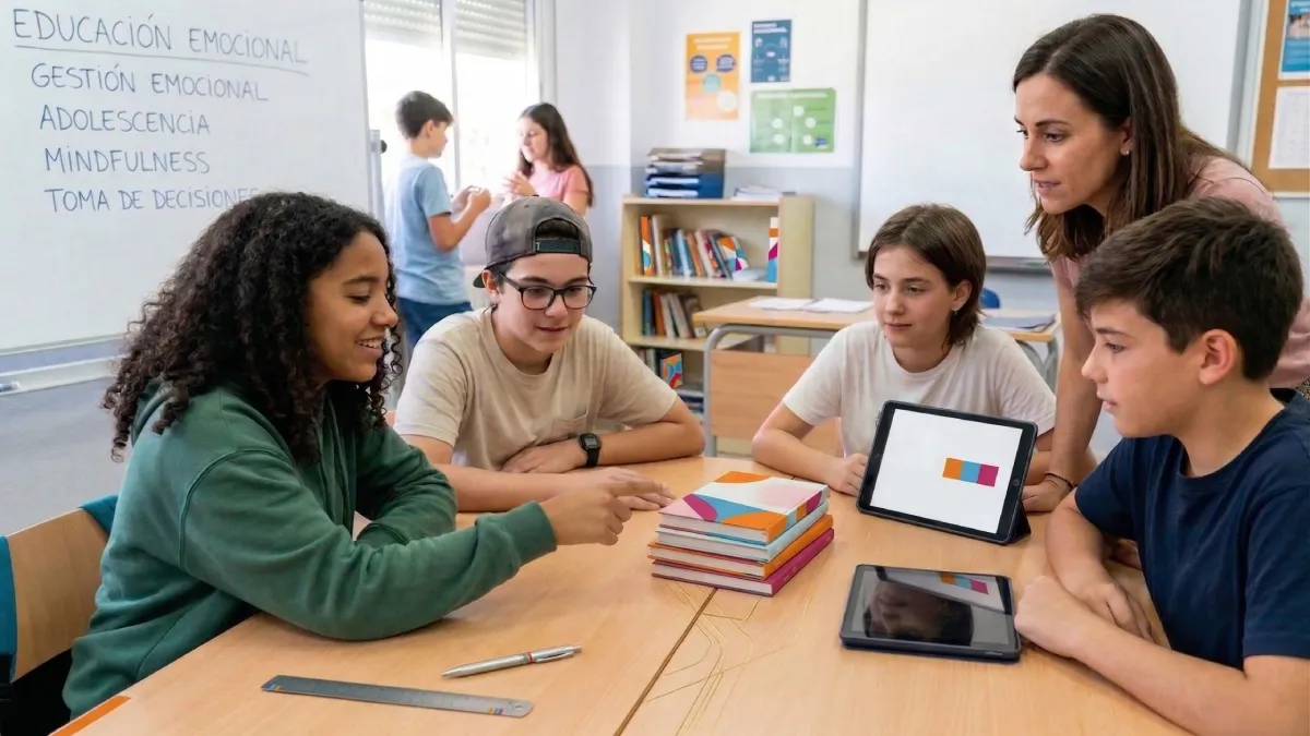 Alumnos con profesora aprendiendo sobre educación emocional