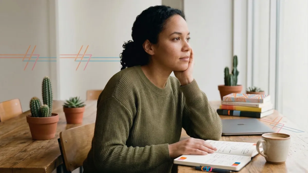 Persona reflexionando tomando notas promoviendo la gestión emocional