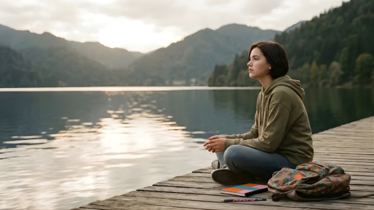 mujer adolescente mirando al horizonte
